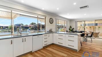 Fridge, microwave, oven, dishwasher