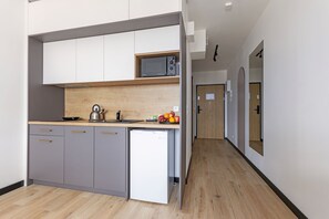 Deluxe Double or Twin Room, Kitchenette | Private kitchen | Microwave, stovetop, cookware/dishes/utensils, freezer - Zeus Apartments (Lublin)