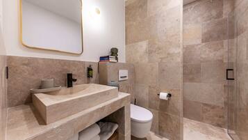 Ducha, secador de pelo y toallas