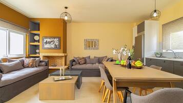 Classic Villa, 2 Bedrooms, Sea View | Living area | 50-inch Smart TV with satellite channels