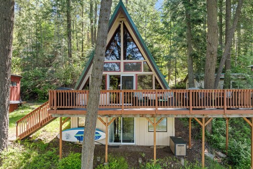 New Listing! Rustic Lakefront A-Frame Gem | Dock | Paddleboards