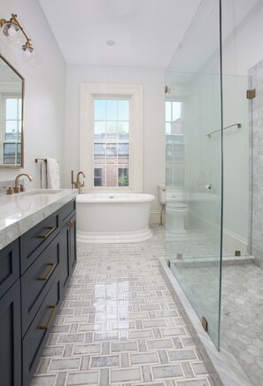 Hair dryer, towels, toilet paper
