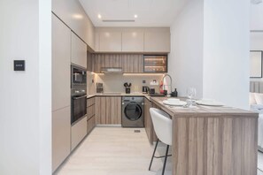 Fridge, microwave, stovetop, toaster