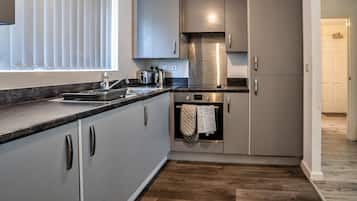 Fridge, microwave, oven, electric kettle