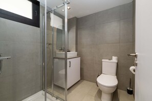 Shower, hair dryer, toilet paper