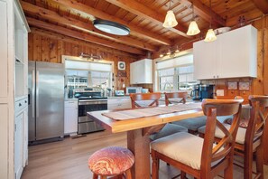 Fridge, microwave, oven, stovetop - Look and Sea: Dog-friendly Ocean View Cottage with Pool Table (Oak Island)