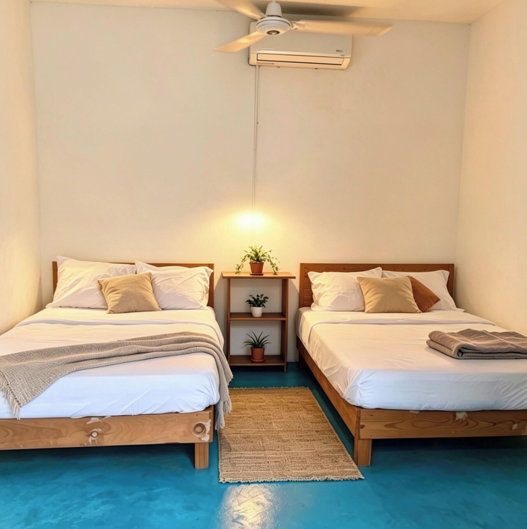 Desk, laptop workspace, free WiFi, bed sheets