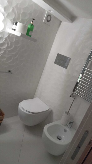 เบสิกอพาร์ทเมนท์, ระเบียง | ห้องน้ำ | ฝักบัว, ผ้าเช็ดตัว, สบู่, ยาสระผม