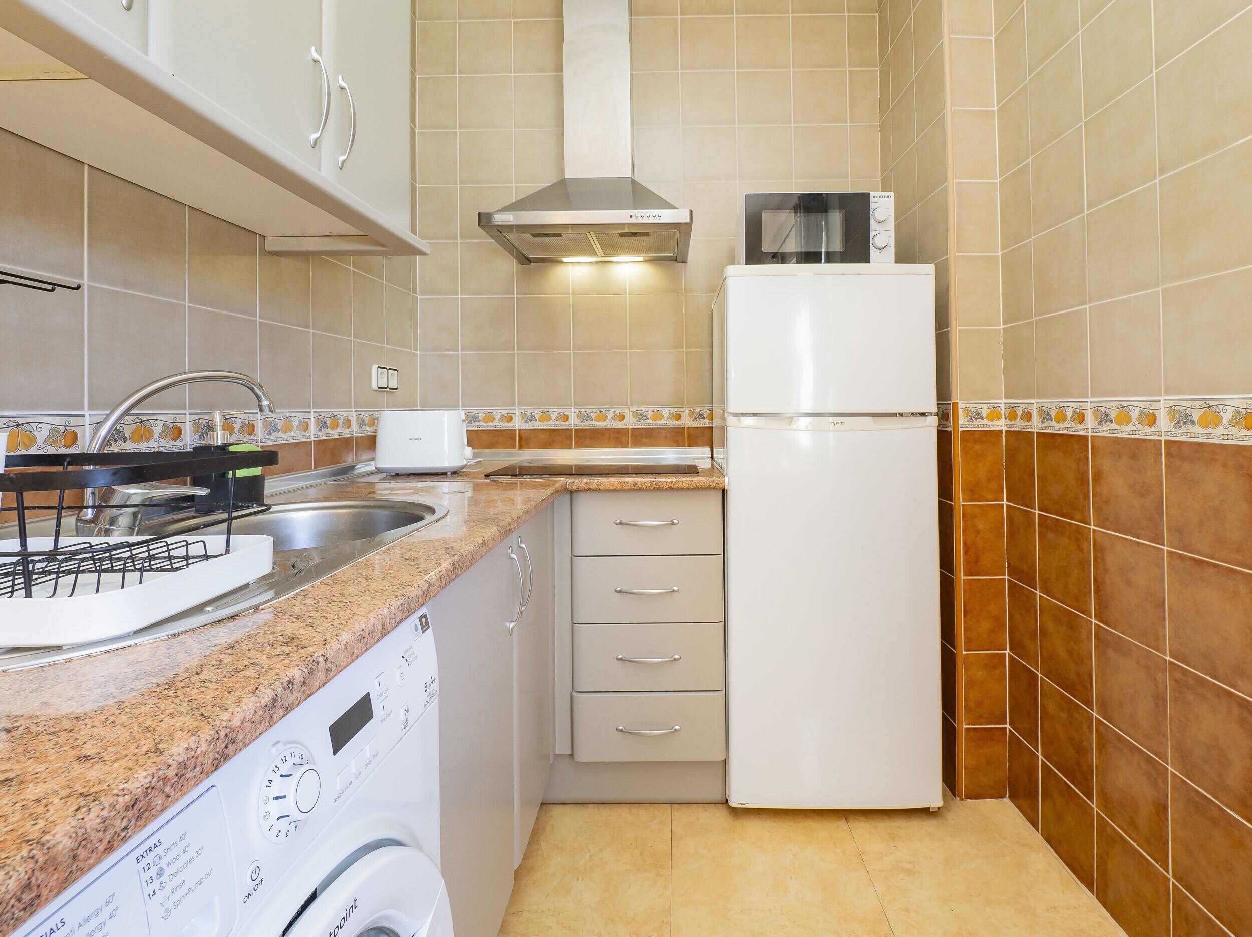 Fridge, microwave, coffee/tea maker, electric kettle