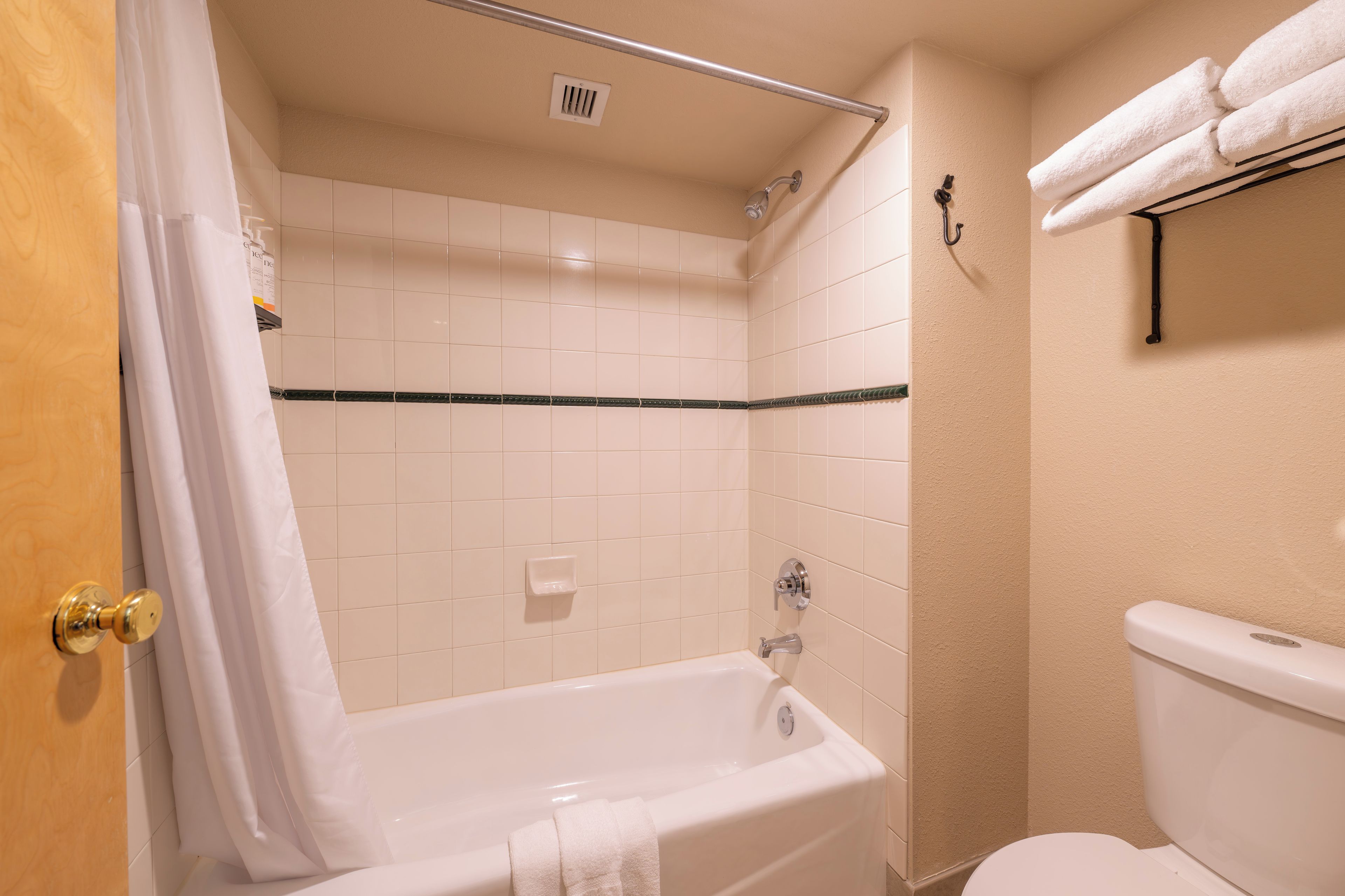 Une salle de bain comprenant une baignoire, des toilettes et un espace douche.