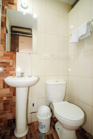 Dusj, håndklær, såpe og sjampo