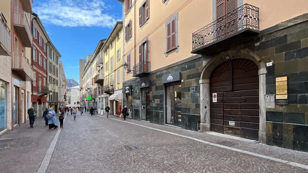 Downtown street with shops, restaurants, bars
