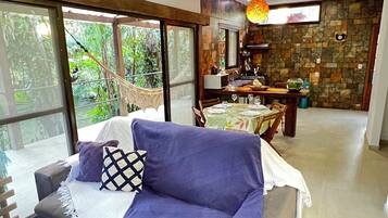 Smart TV, fireplace, books, printers