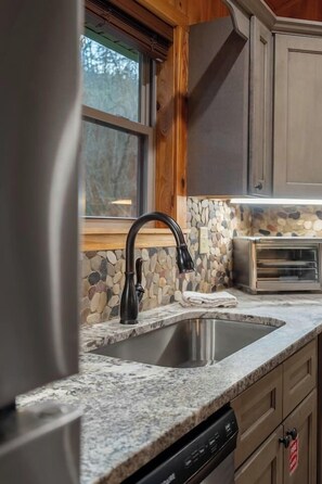 Fridge, microwave, oven, stovetop - Waterfront Cabin | Swim, Fish or Float the Creek! (Cocke County)