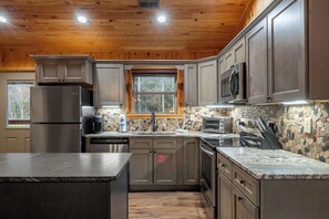 Fridge, stovetop - Creekside + Swim step & Floats | Fire Pit & Hot Tub (Cocke County)