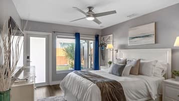 1 bedroom, desk, iron/ironing board, travel cot