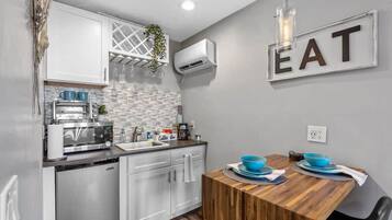 Fridge, microwave, coffee/tea maker, toaster