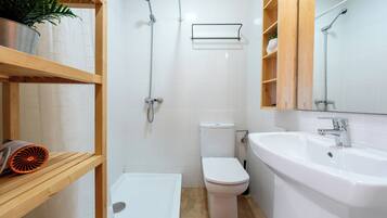 Douche, séchoir à cheveux, serviettes fournies