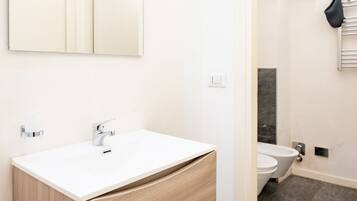 Shower, free toiletries, hair dryer, bidet