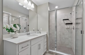 Shower, towels, toilet paper
