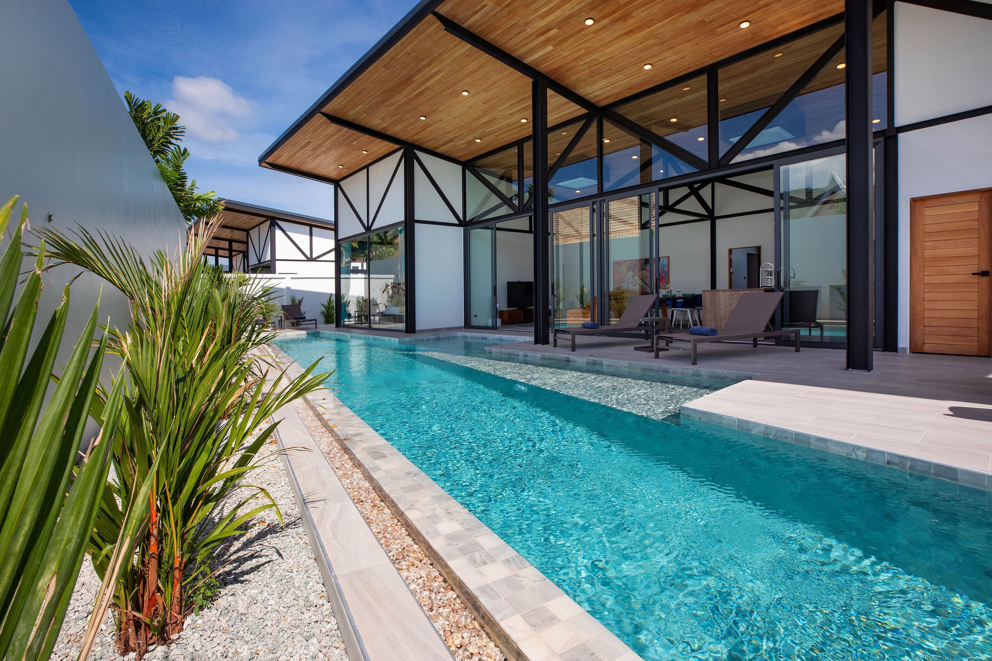 Outdoor pool, sun loungers