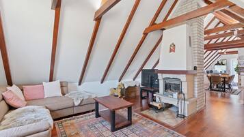 TV, fireplace