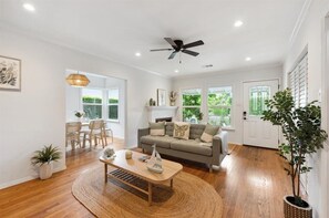 Smart TV, fireplace, video games, DVD player