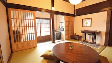 Desk, laptop workspace, blackout curtains, free WiFi