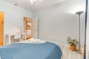 1 bedroom, desk, iron/ironing board, internet