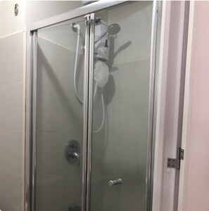 Shower, bidet, towels, toilet paper