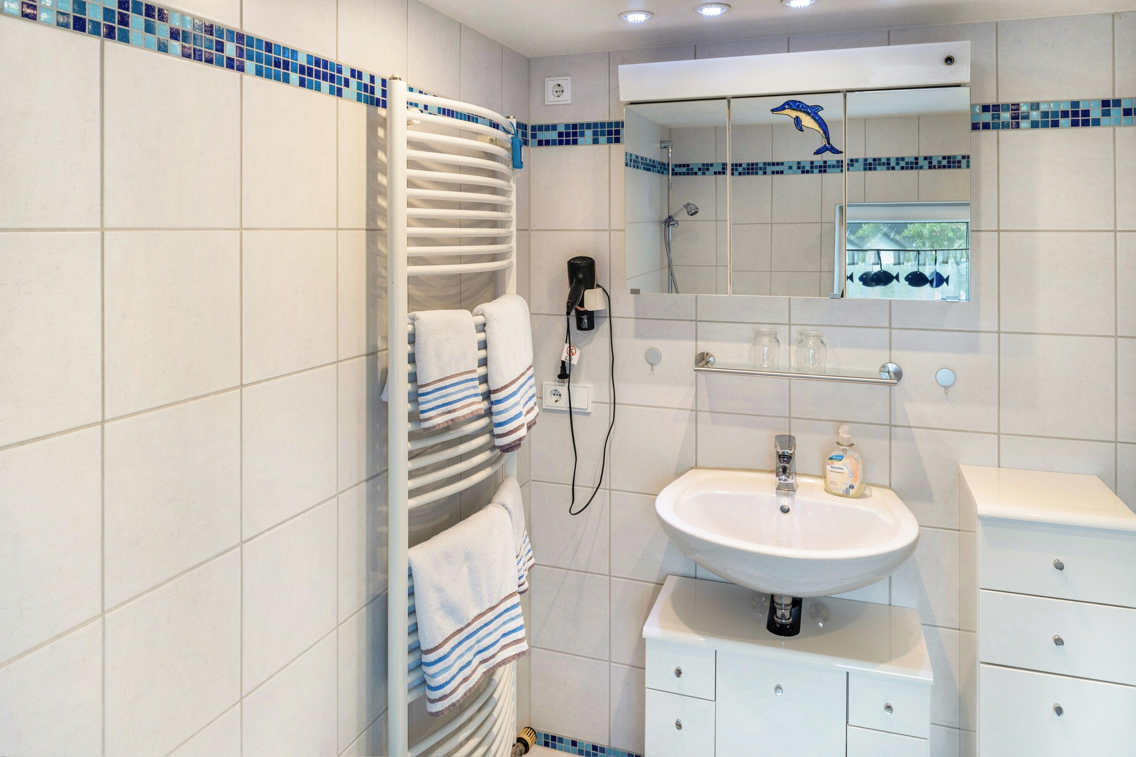 Dusche, Haartrockner, Handtücher