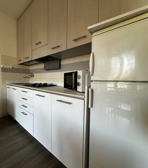 Réfrigérateur, micro-ondes, plaque de cuisson