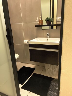 Shower, towels, soap, toilet paper - Elegant Urban Escape with Views (Midrand)