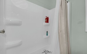 Shower, towels, soap, shampoo