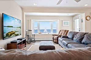 House, Multiple Beds, Patio, Ocean View (Wright by the Sea) | Living area | 42-inch flat-screen TV with digital channels - Wright by the Sea For 10! (York Beach)