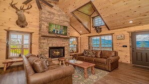 TV, fireplace, video games, foosball