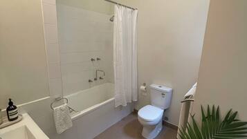Hair dryer, towels, soap