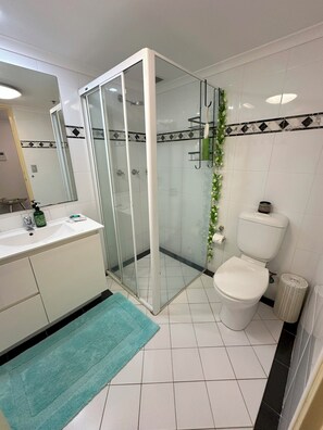 Haartrockner, Handtücher, Seife, Toilettenpapier