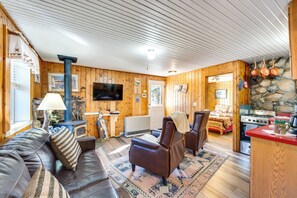 House (1 Bedroom) | Front of property - Private Hot Tub + Deck: Riverfront Escape in Drake (Drake)