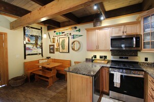Fridge, oven, coffee/tea maker, toaster