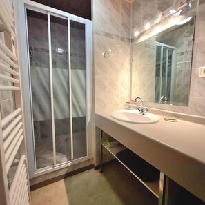 Shower, hair dryer, toilet paper