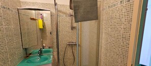 Shower, hair dryer, toilet paper