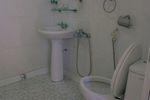 Shower, free toiletries, hair dryer, slippers