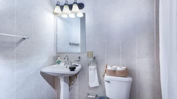 Douche, serviettes fournies, savon, papier toilette