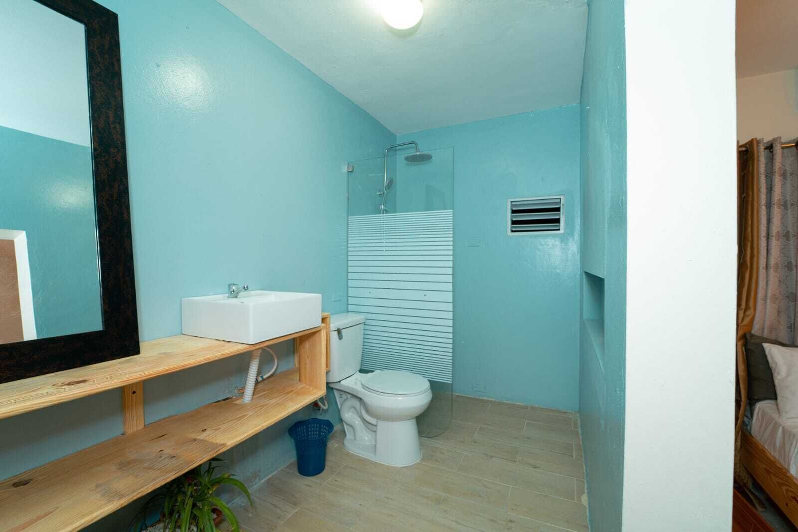 Ducha, toallas, jabón y papel higiénico