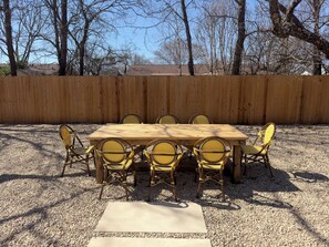 Outdoor dining - New listing special! Heated Pool, 5 beds, 3min to Main (Fredericksburg)