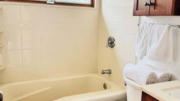 Shower, hair dryer, shampoo