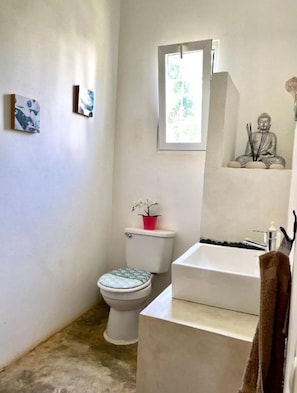 Serviettes fournies, savon, papier de toilette