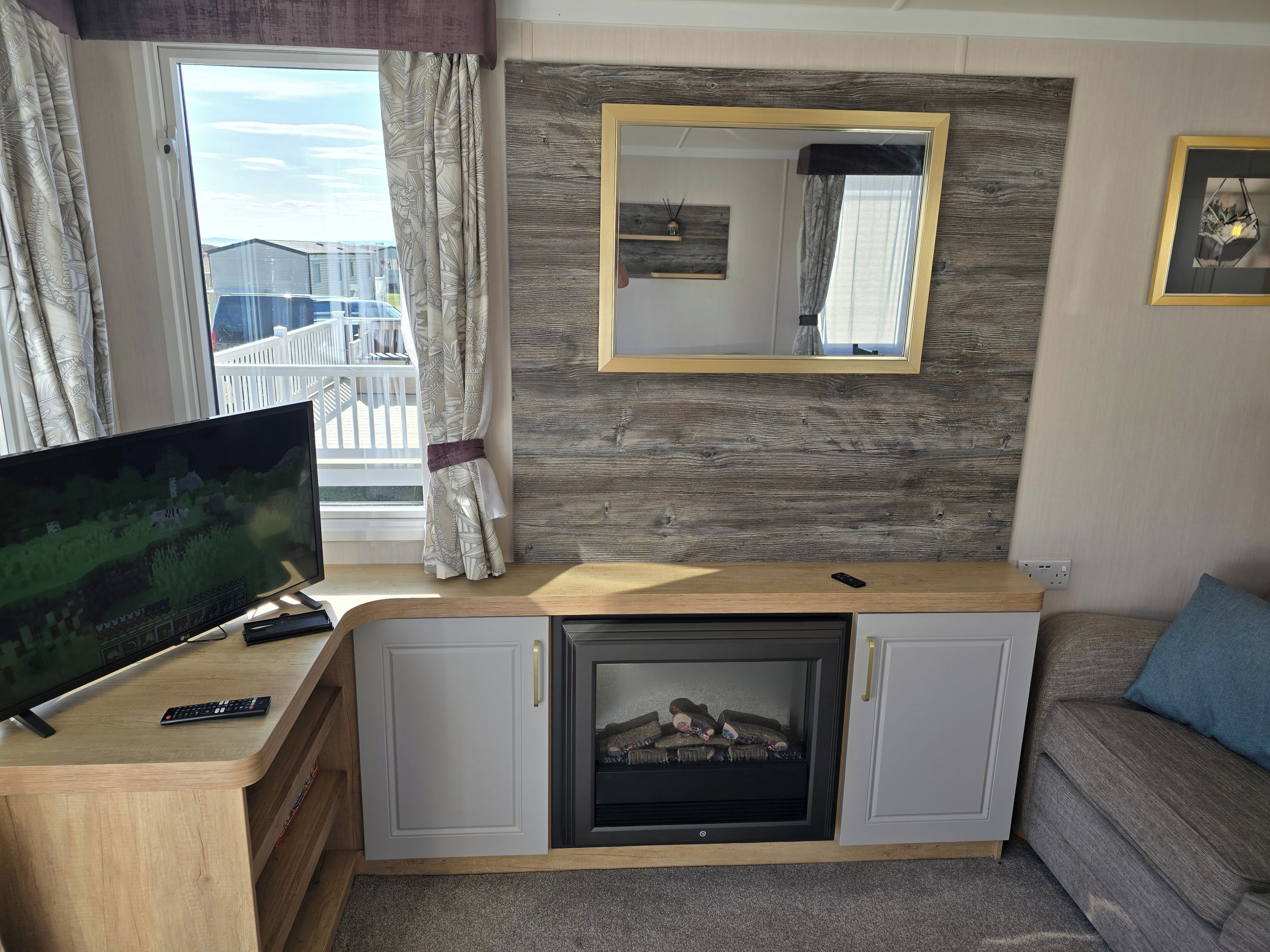 Cabin | Living area | TV, fireplace