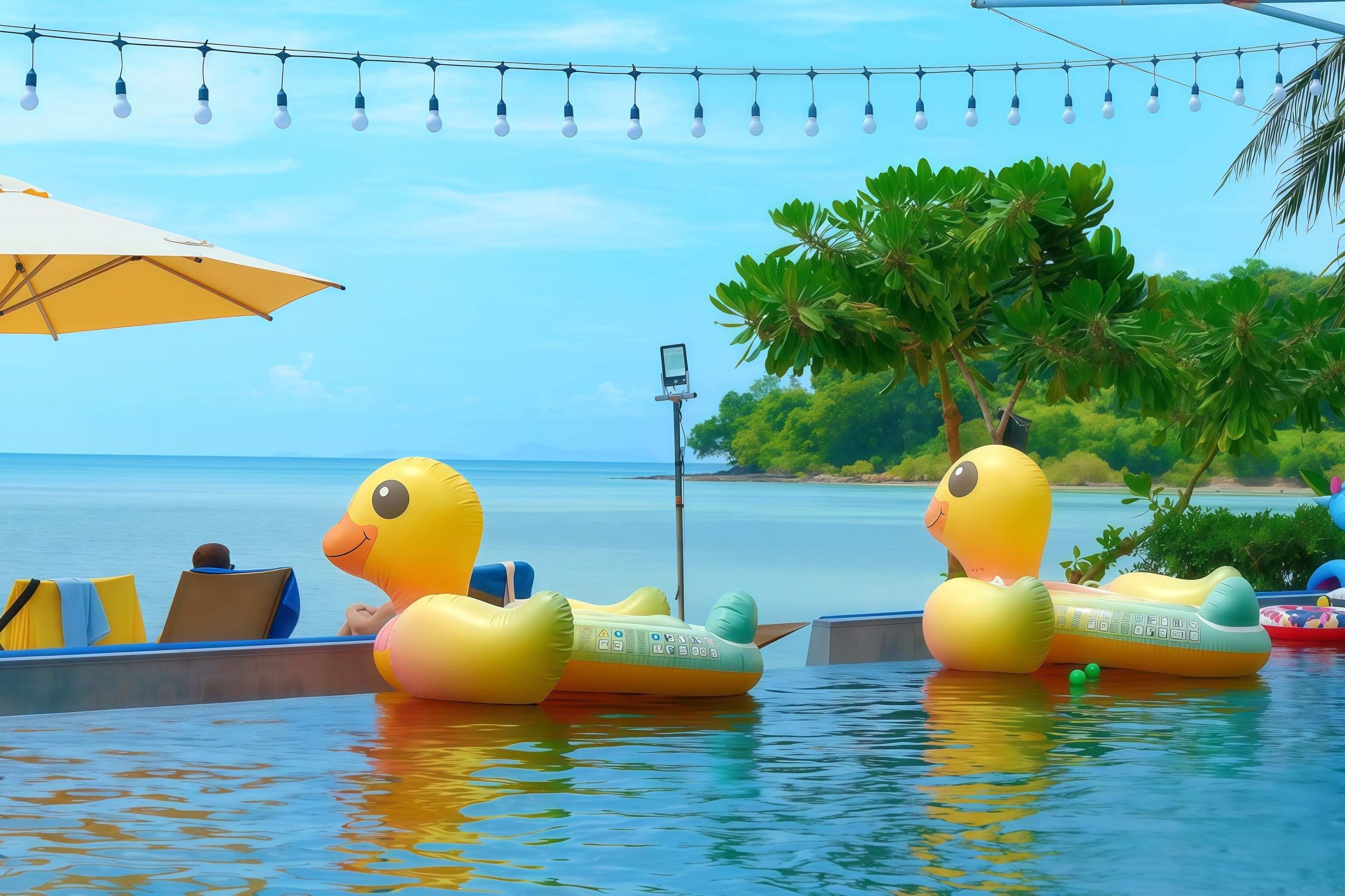 Utendørsbasseng, bassengparasoller og solsenger